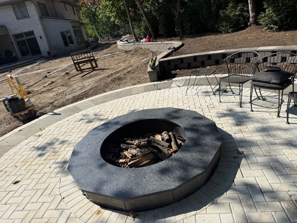 Granite fire pit cap stone outdoor patio Chicago suburbs