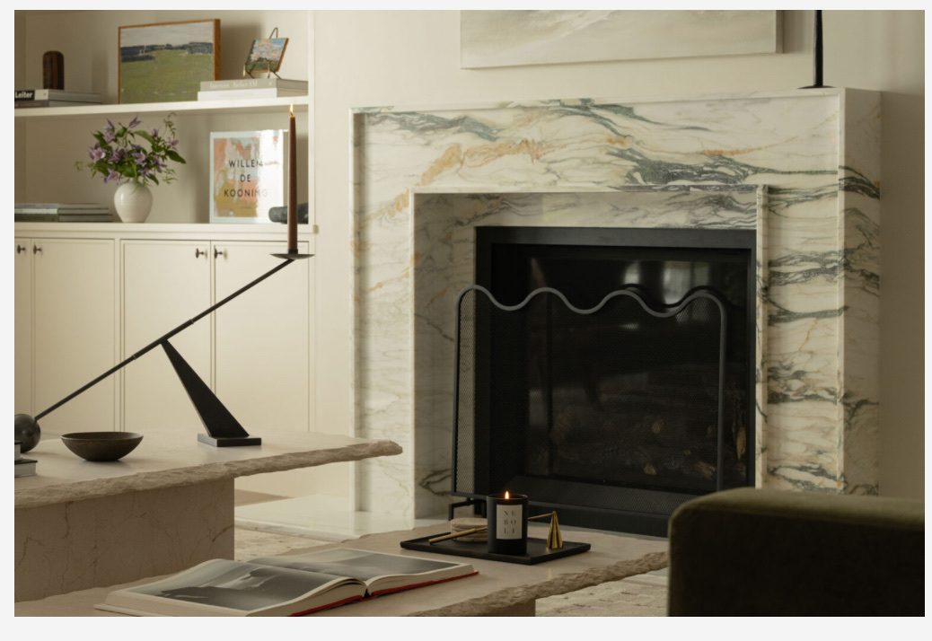 Exotic multicolor marble fireplace surround living room Chicago