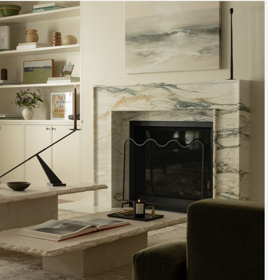 Exotic marble fireplace surround wider view Chicago