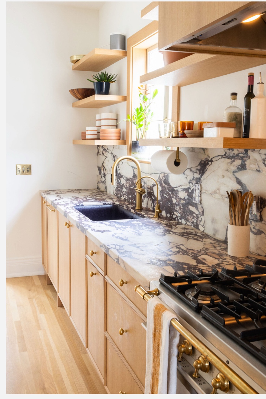 Calacatta Viola marble countertop backsplash light wood kitchen Chicago