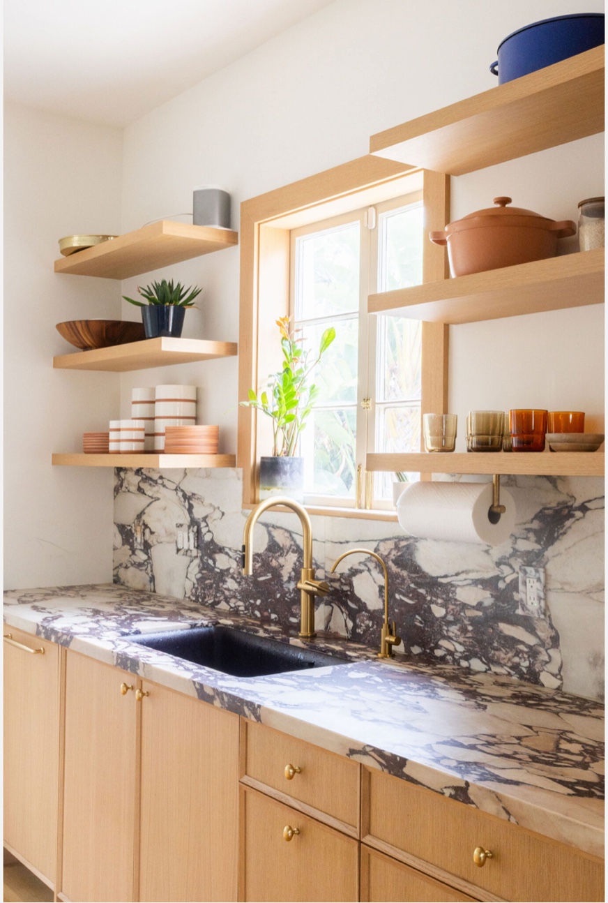 Calacatta Viola marble kitchen sink area gold faucet Chicago