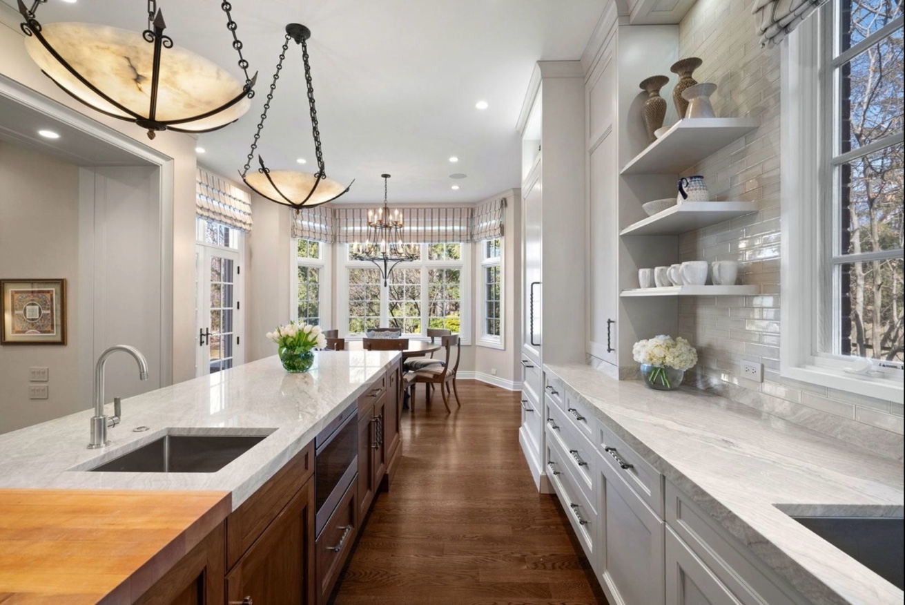 Kitchen marble countertops island dining room Chicago