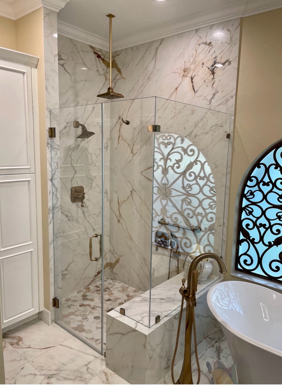 Marble shower surround tub Calacatta gold Chicago