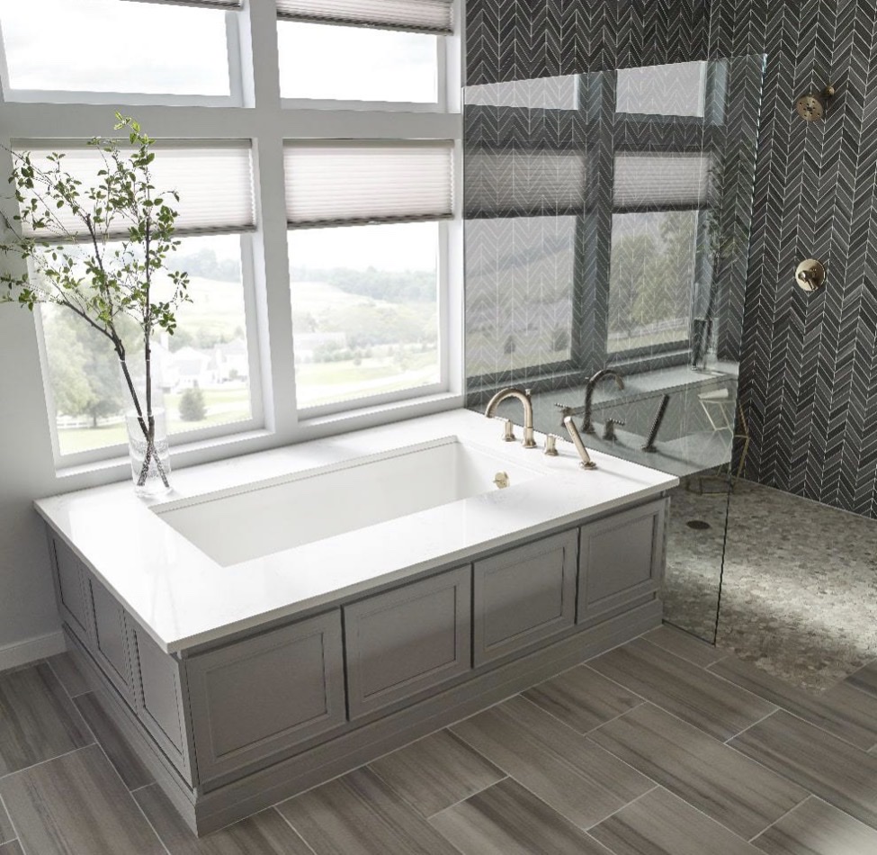 Tub surround quartz stone platform bath Chicago