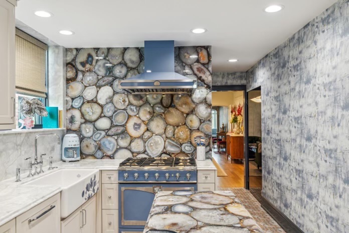 Agate stone kitchen backsplash and countertops